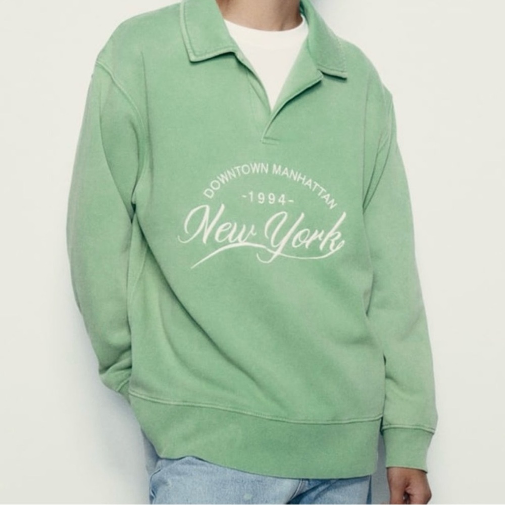 Zara Embroidered Text Polo Style Sweatshirt